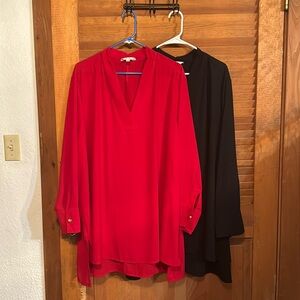 A red and black in two different solid shirts is the must have for you and yours